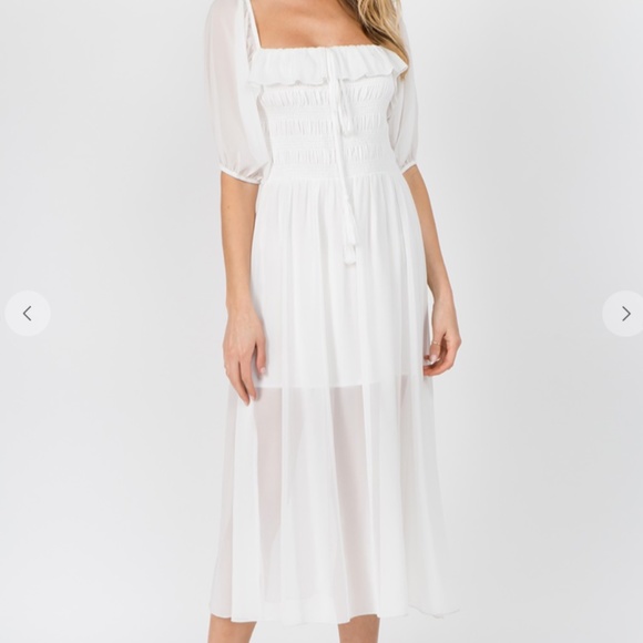 ❀ White Midi Dress Off Shoulder - Picture 12 of 12